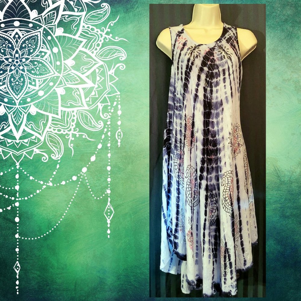 Ana & Rose Dress in Shades of Blue with Silver Thread